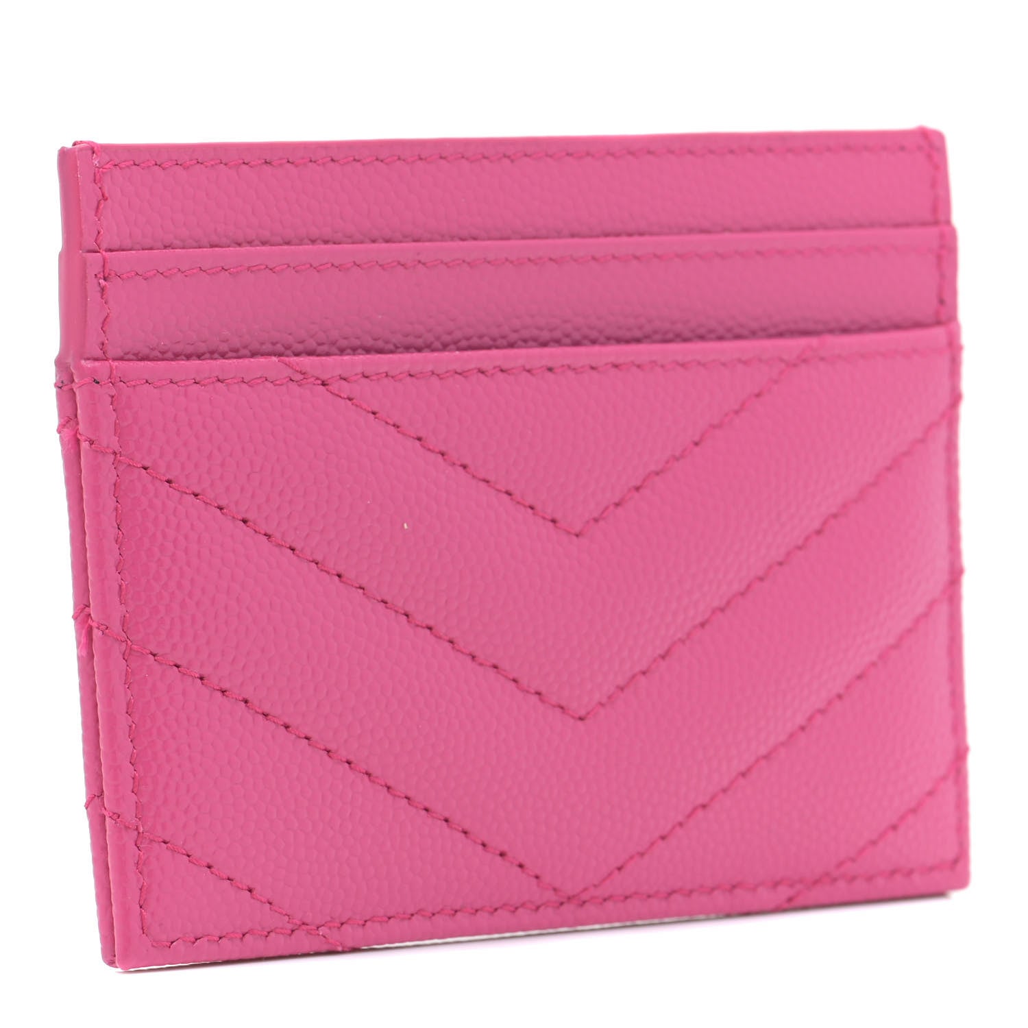 Saint Laurent Grain De Poudre Matelasse Chevron Monogram Credit Card Case Fuxia 3 of 10
