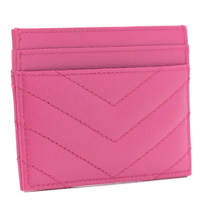 Saint Laurent Grain De Poudre Matelasse Chevron Monogram Credit Card Case Fuxia 3 of 10