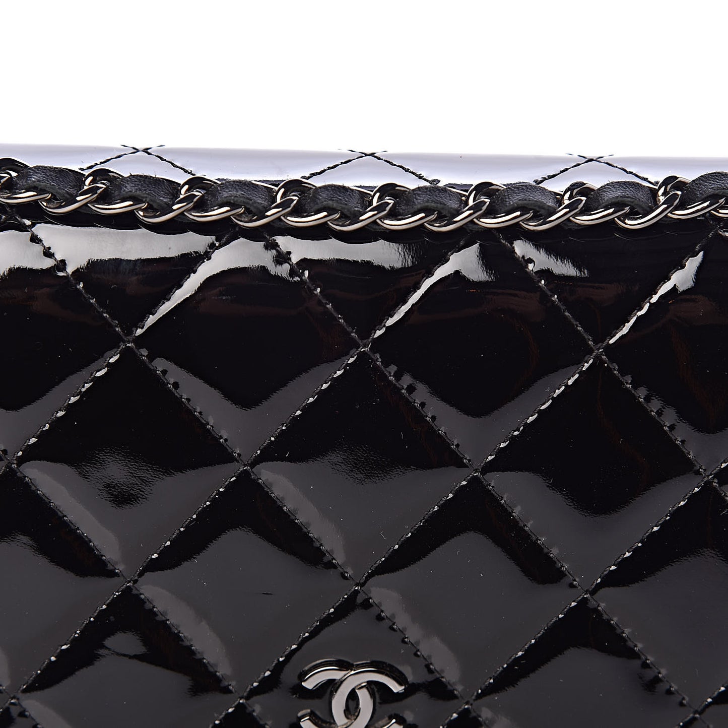 Patent Quilted Wallet On Chain WOC Black