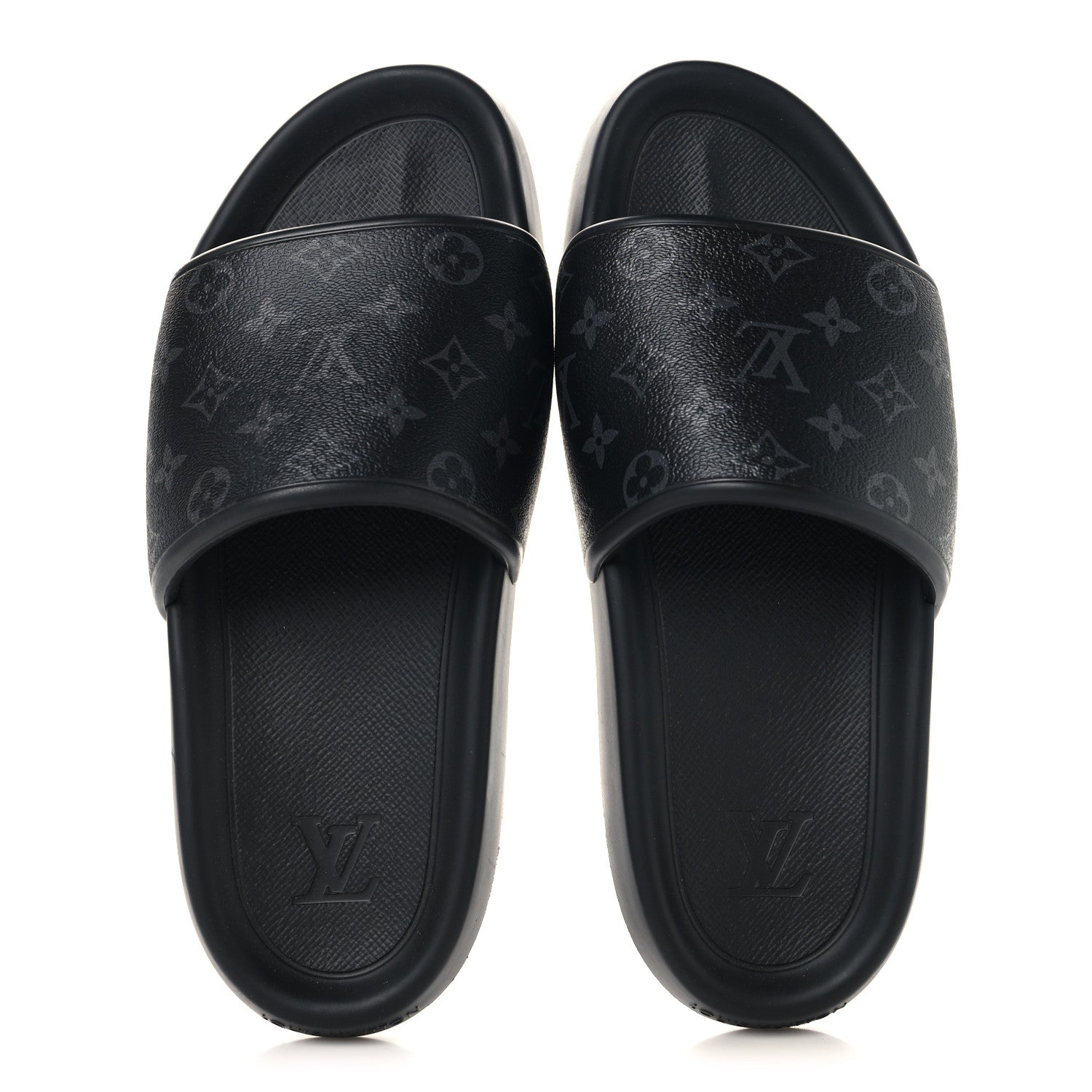 Louis Vuitton Rubber Monogram Eclipse Mens Waterfront Mules 12 Black 2 of 8
