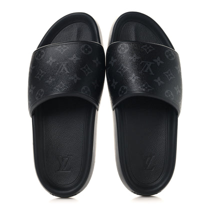 Louis Vuitton Rubber Monogram Eclipse Mens Waterfront Mules 12 Black 2 of 8