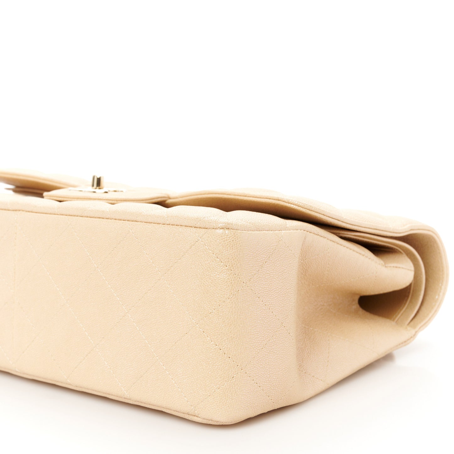 Iridescent Caviar Quilted Jumbo Double Flap Beige