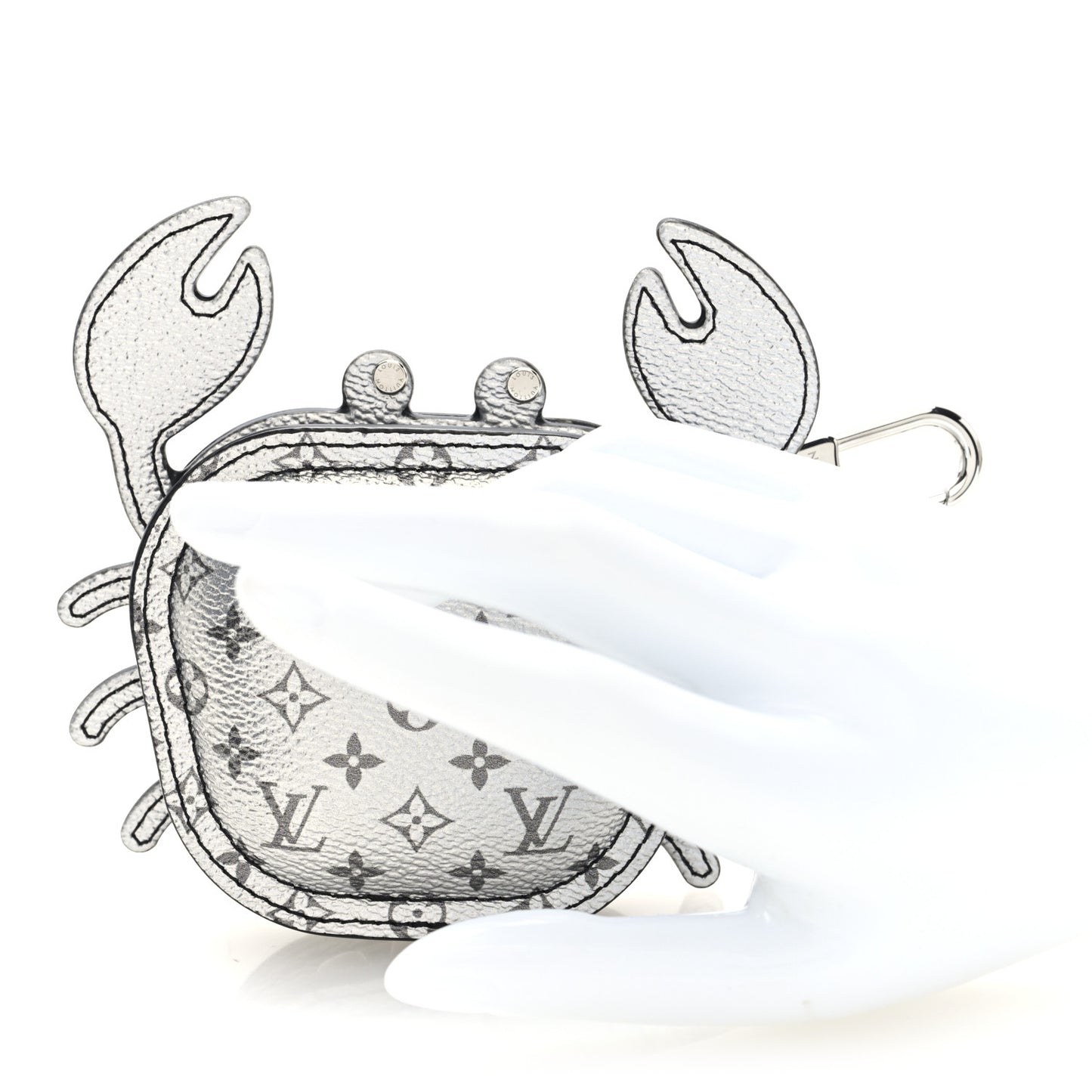 Metallic Monogram Crab Bag Charm Grey Silver