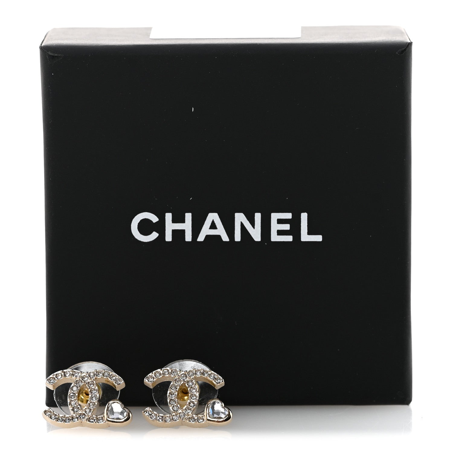 Chanel Metal Crystal CC Heart Earrings Light Gold 5 of 5