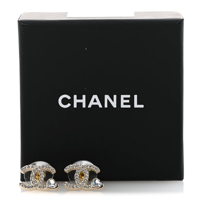 Chanel Metal Crystal CC Heart Earrings Light Gold 5 of 5