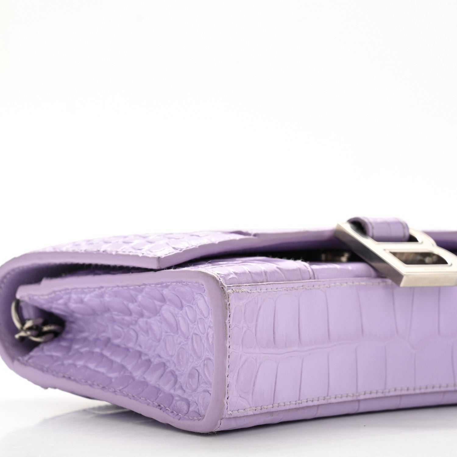 Balenciaga Shiny Calfskin Crocodile Embossed Hourglass Chain Bag Lilac 8 of 11