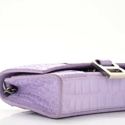 Balenciaga Shiny Calfskin Crocodile Embossed Hourglass Chain Bag Lilac 8 of 11