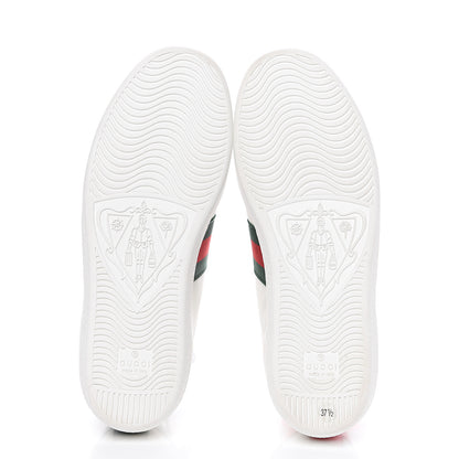Gucci Calfskin Ayers Bee Embroidered Womens Ace Sneakers 37.5 White Green 5 of 10