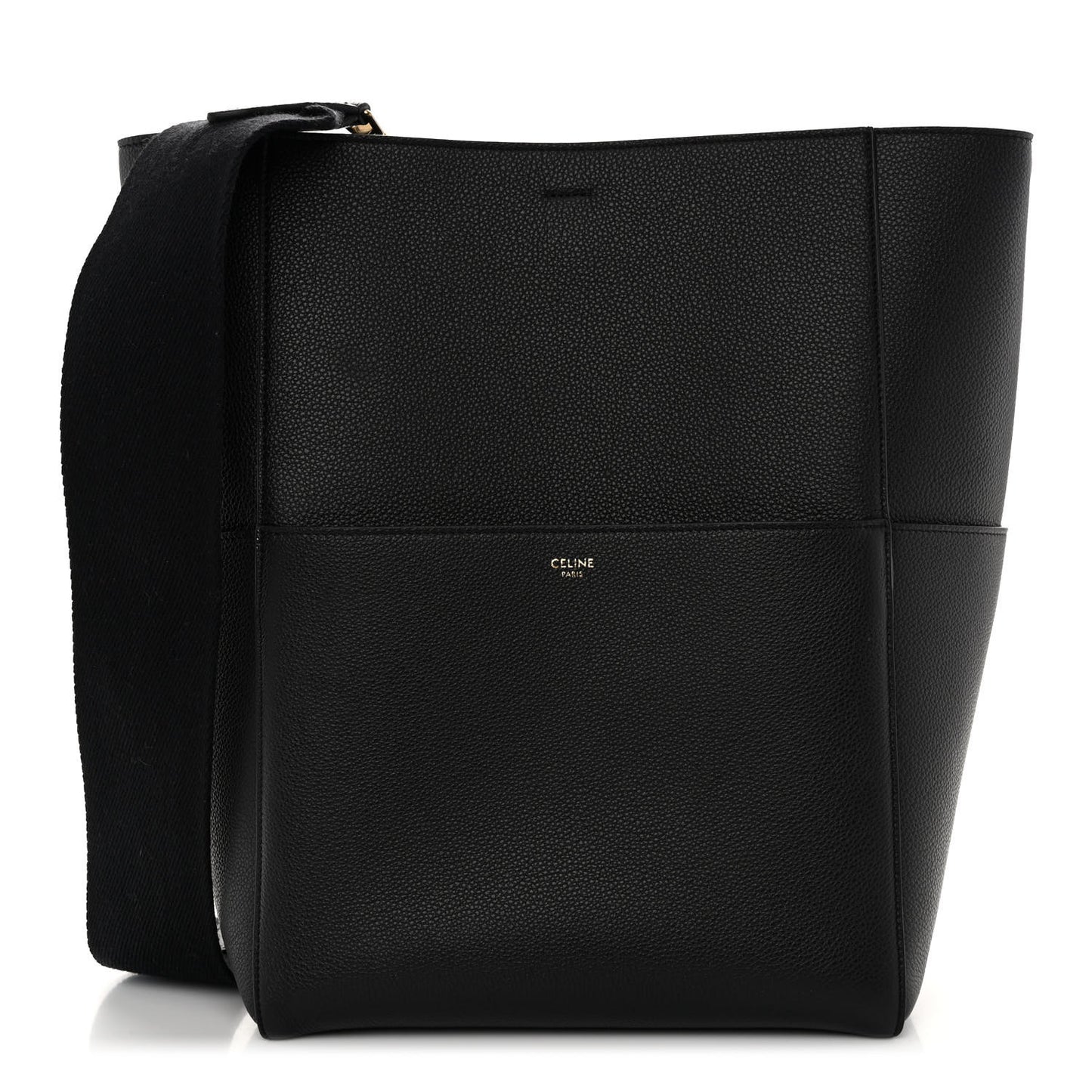 Soft Grained Calfskin Sangle Bucket Bag Black