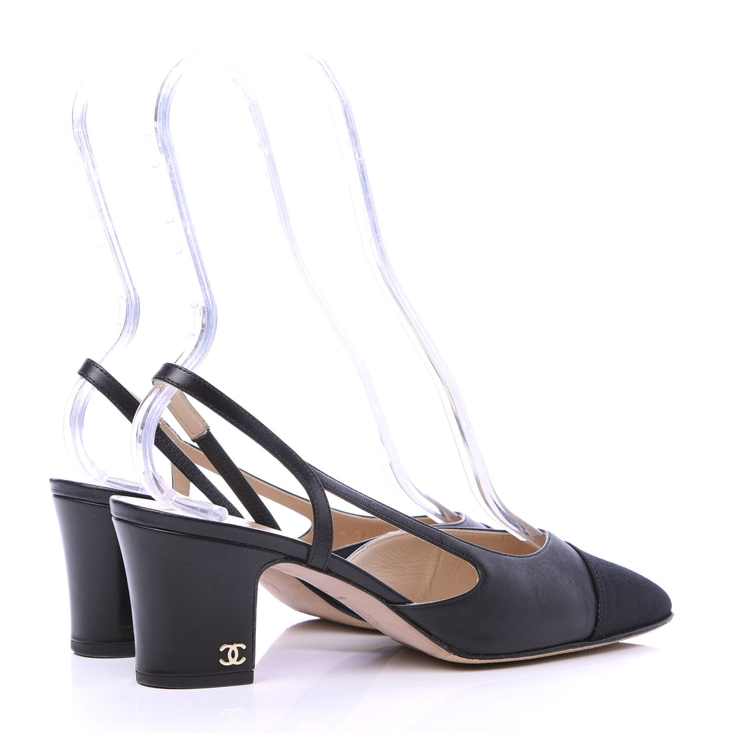 Chanel Goatskin Grosgrain Cap Toe CC Slingback Pumps 37.5 Black 4 of 9