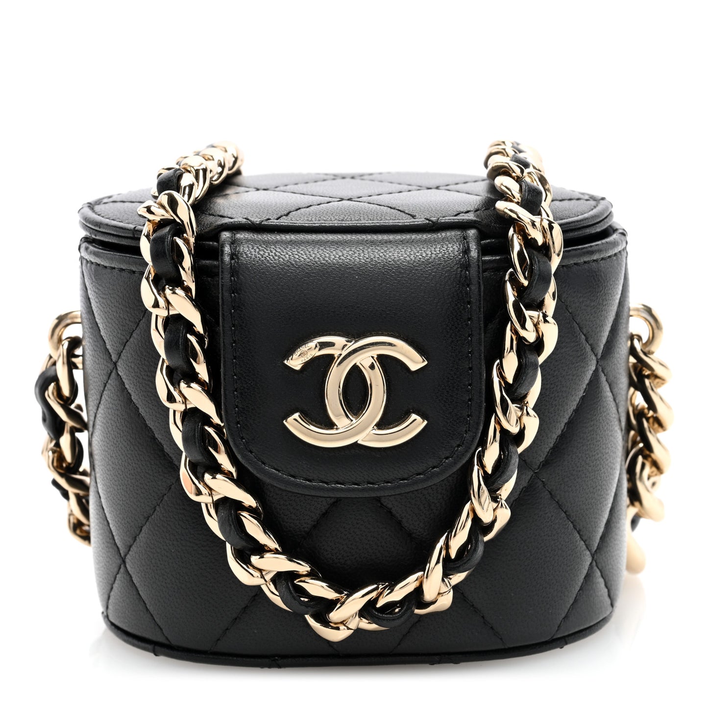 Lambskin Quilted Mini Vanity Case With Chain Black