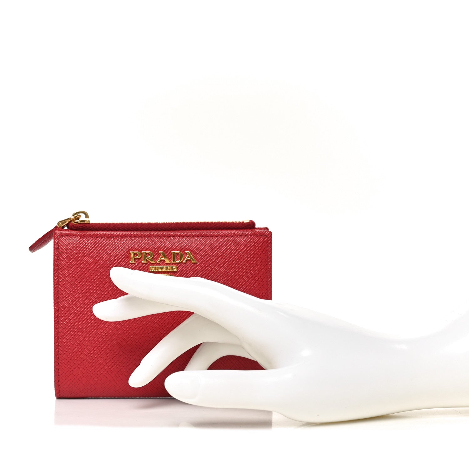 Prada Saffiano Zip Top Compact Wallet Fuoco 2 of 6