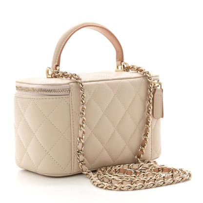 Chanel Lambskin Quilted Small Top Handle Vanity Case With Chain Ecru Dark Beige 3 of 12