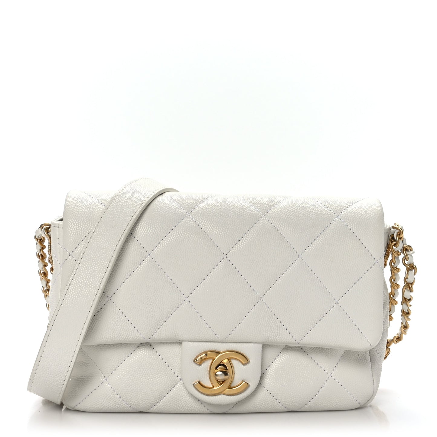 Caviar Quilted Small Twist Your Buttons Flap White