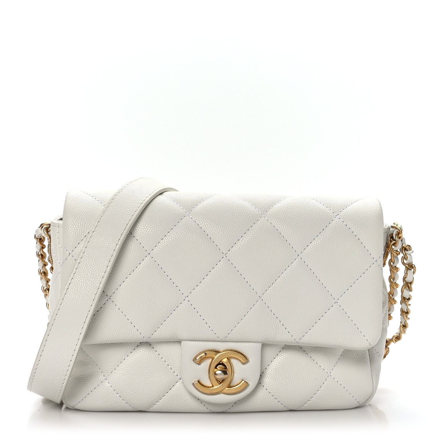 Chanel Caviar Quilted Small Twist Your Buttons Flap White 1 of 9