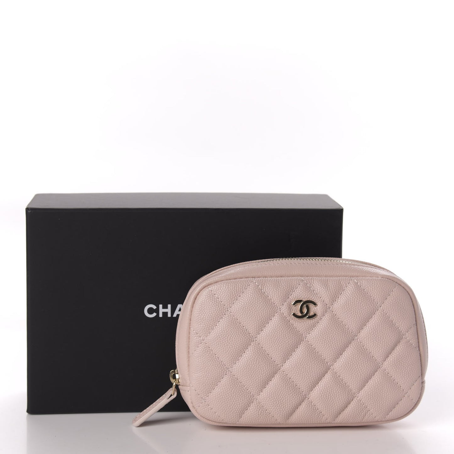 Caviar Quilted Small Curvy Pouch Cosmetic Case Light Pink