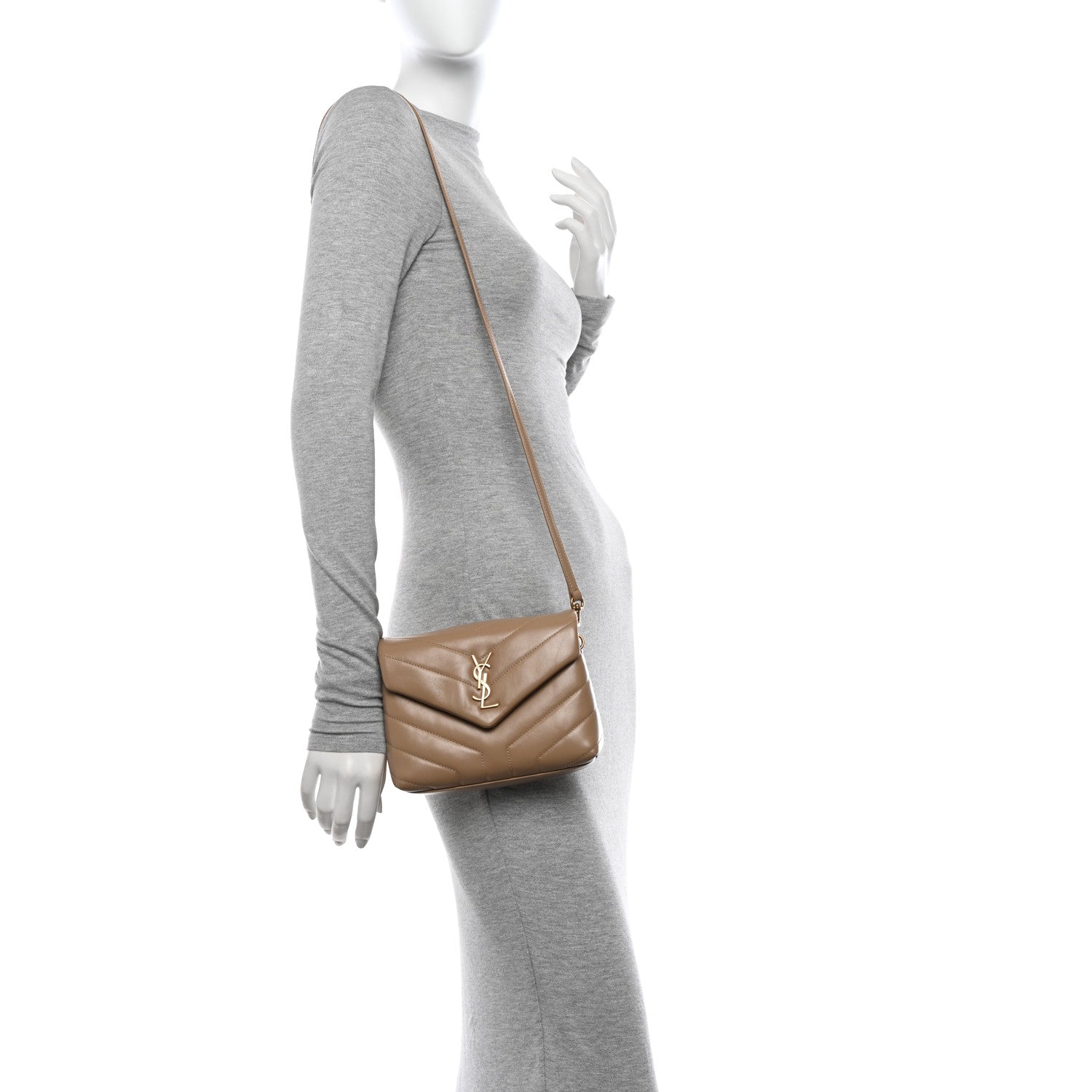 Saint Laurent Calfskin Y Quilted Monogram Toy Loulou Crossbody Bag Latte 2 of 12