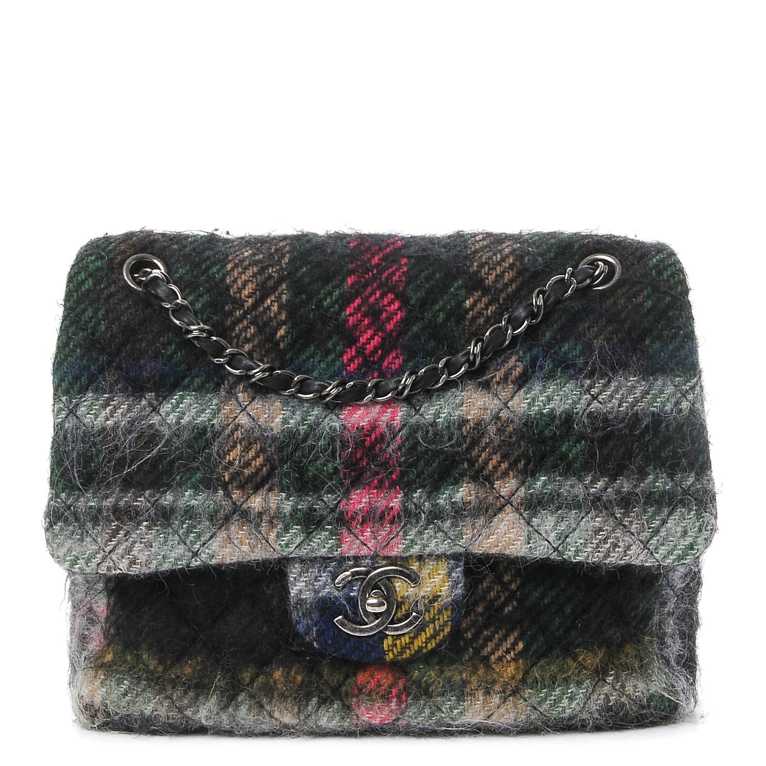 Chanel Mohair Quilted Tartan Day Flap Dark Multicolor 1 of 9