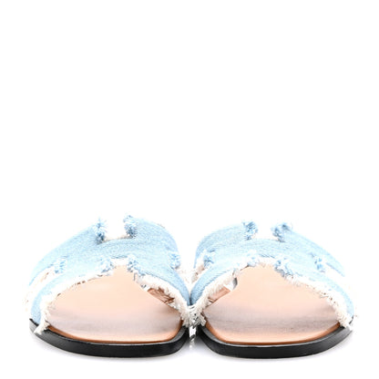Hermes Denim Oran Fringe Sandals 36 Bleu Clair 3 of 11