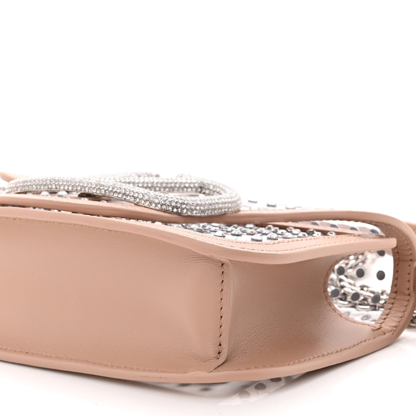 TPU Calfskin Crystal Vlogo Embellished Small Loco Shoulder Bag Trasparente Crystal Rose Cannelle