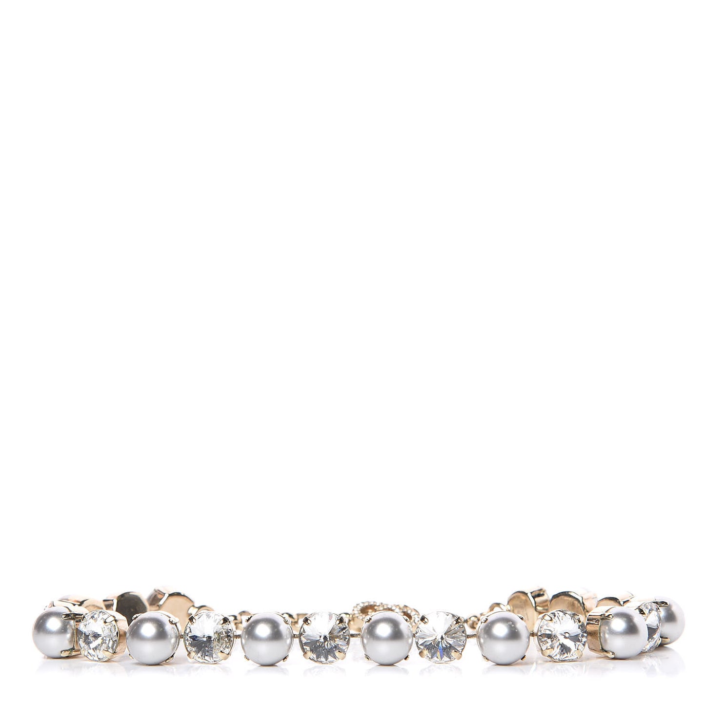 Crystal Pearl GG Necklace Silver Gold