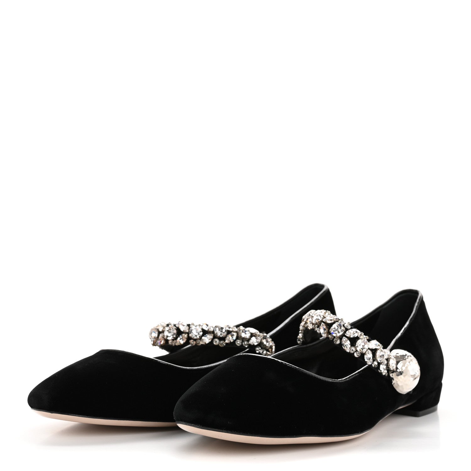 Miu Miu Velvet Crystal Mary Jane Flats 40 Black 4 of 9