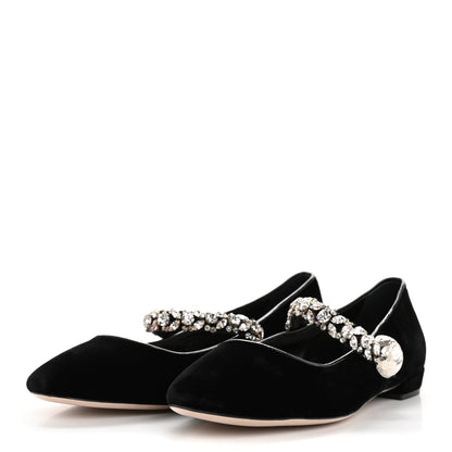 Miu Miu Velvet Crystal Mary Jane Flats 40 Black 4 of 9