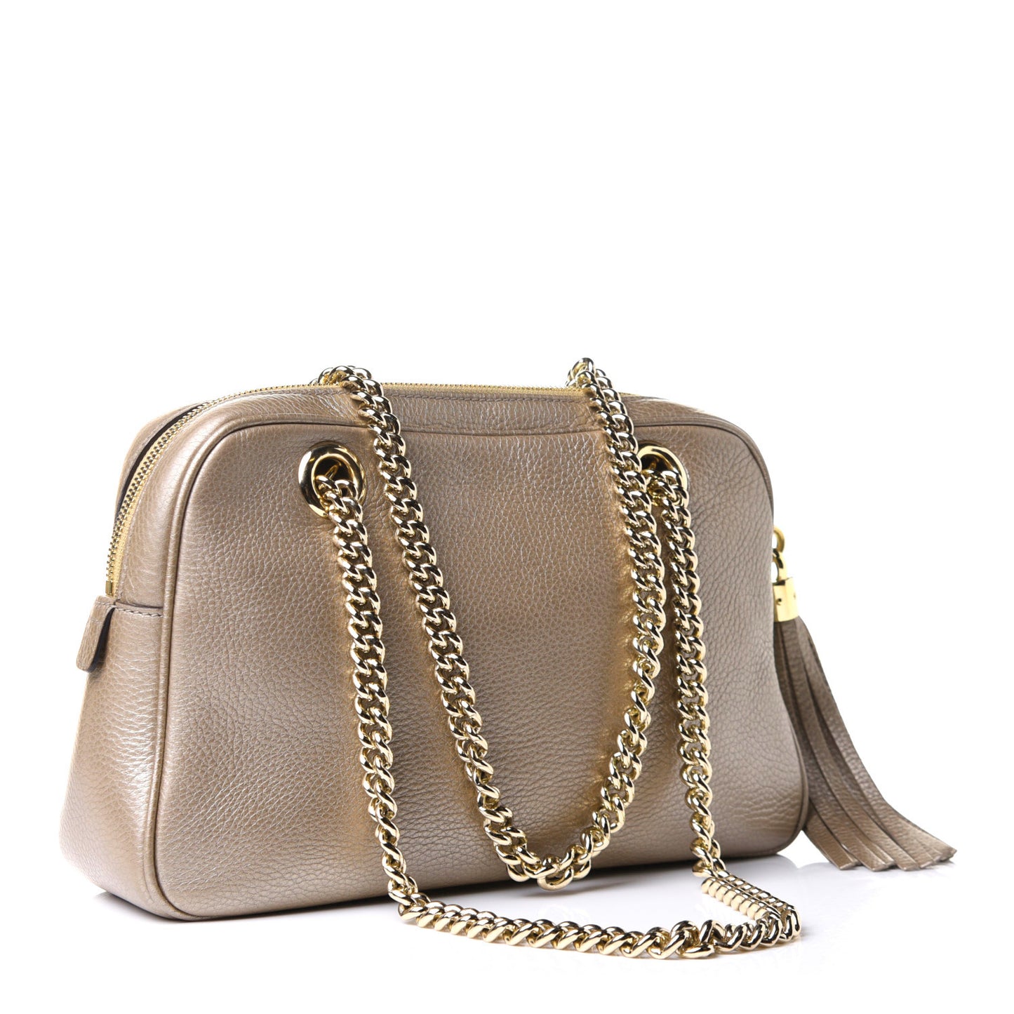 Metallic Pebbled Calfskin Small Soho Bowler Golden Beige