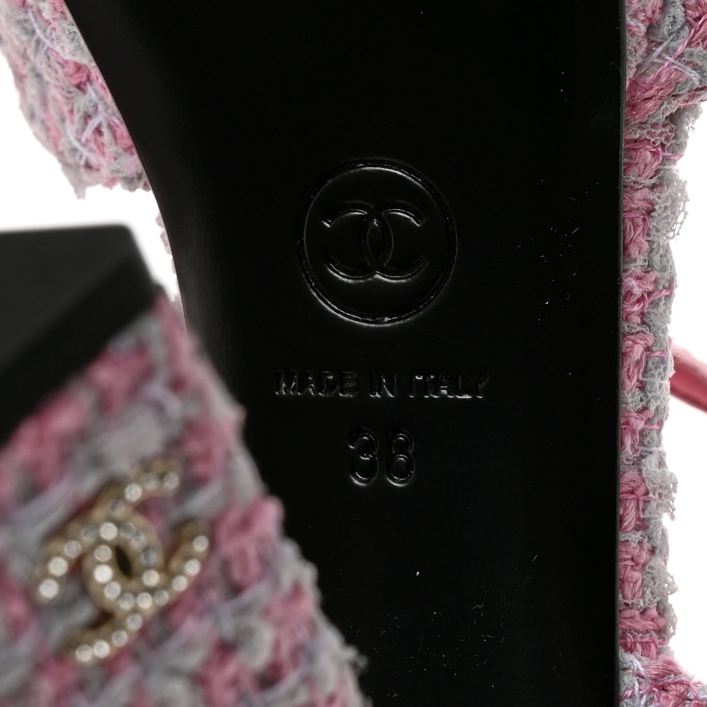 Tweed Crystal CC Platform Sandals 38 Light Pink