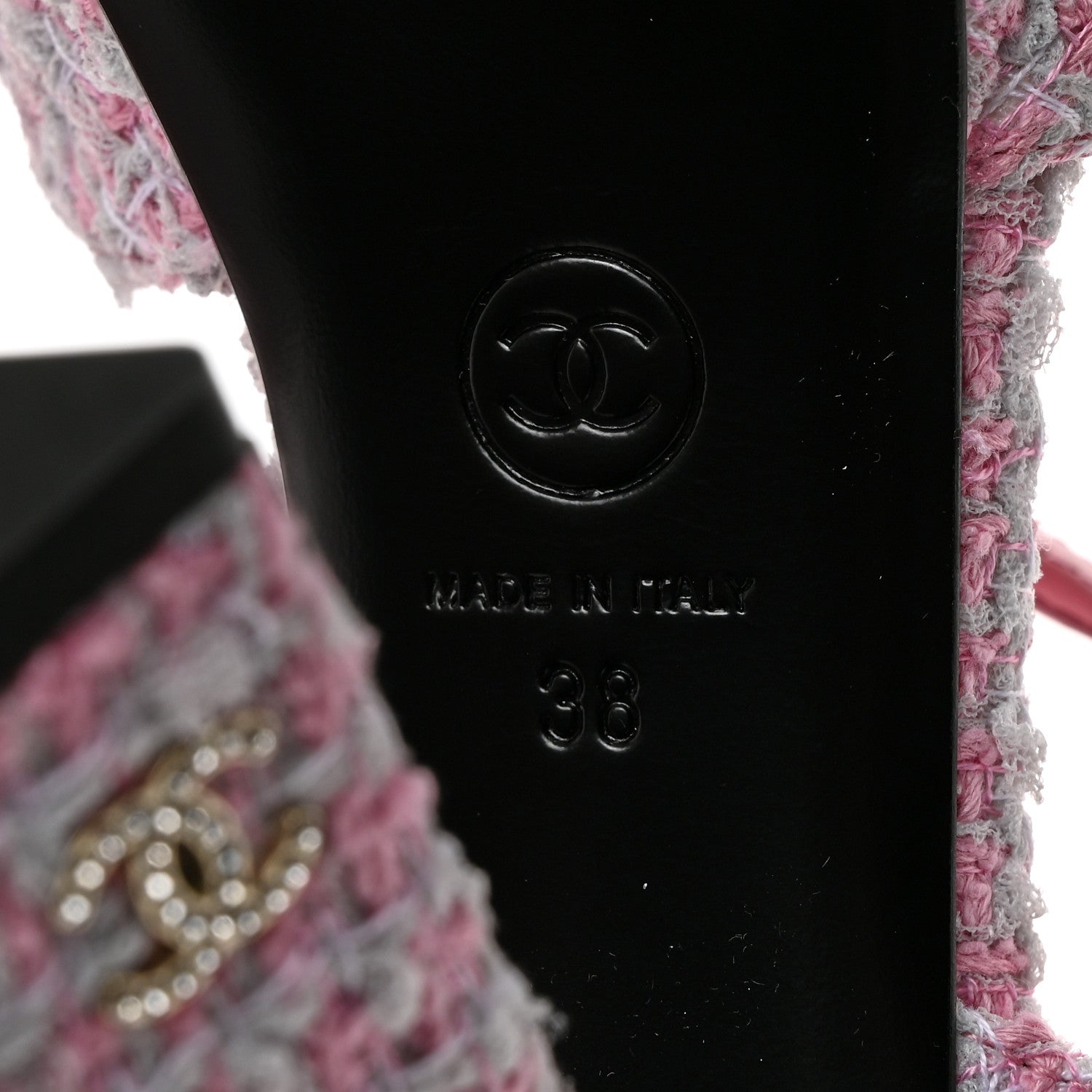 Chanel Tweed Crystal CC Platform Sandals 38 Light Pink 8 of 10