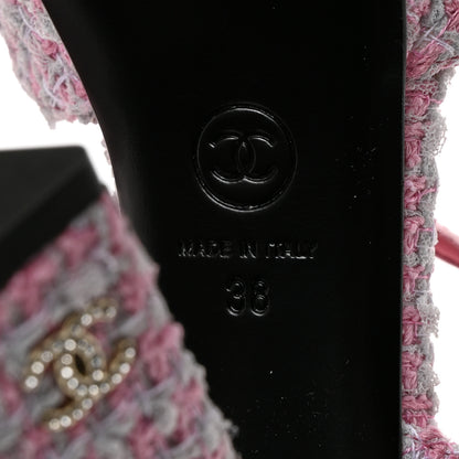 Chanel Tweed Crystal CC Platform Sandals 38 Light Pink 8 of 10