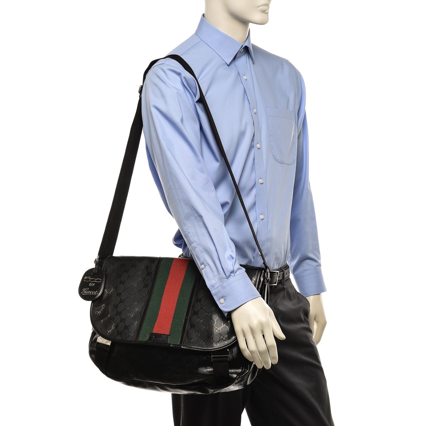 Imprime Monogram Medium Web 500 by Gucci Double Buckle Flap Messenger Bag Black