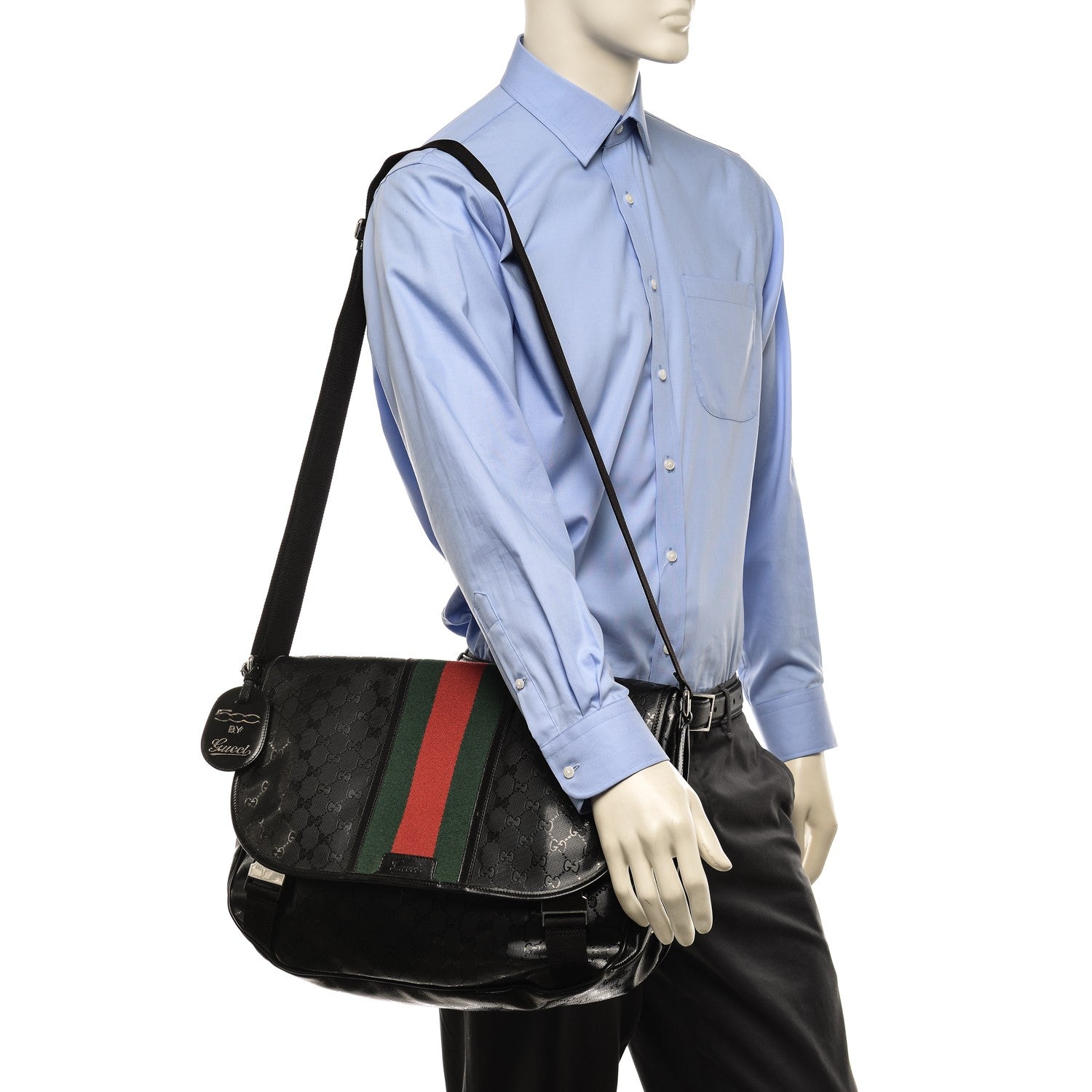 Gucci Imprime Monogram Medium Web 500 by Gucci Double Buckle Flap Messenger Bag Black 2 of 9