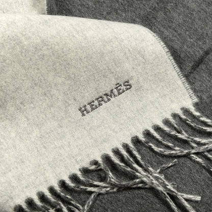 Hermes Cashmere Recto Verso Muffler Gris Clair Chiné Flanelle 3 of 4
