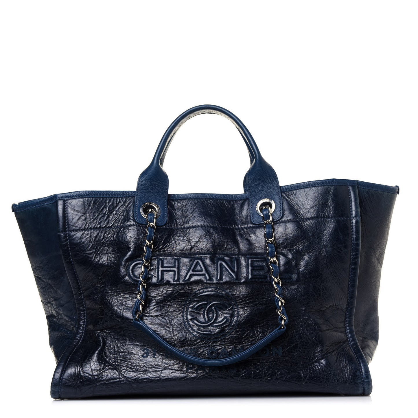 Glazed Calfskin Large Deauville Tote Blue