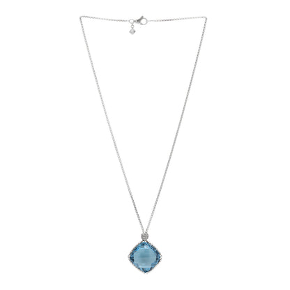 David Yurman Sterling Silver Diamond Blue Topaz 20mm Cushion on Point Drop Pendant Necklace 2 of 4