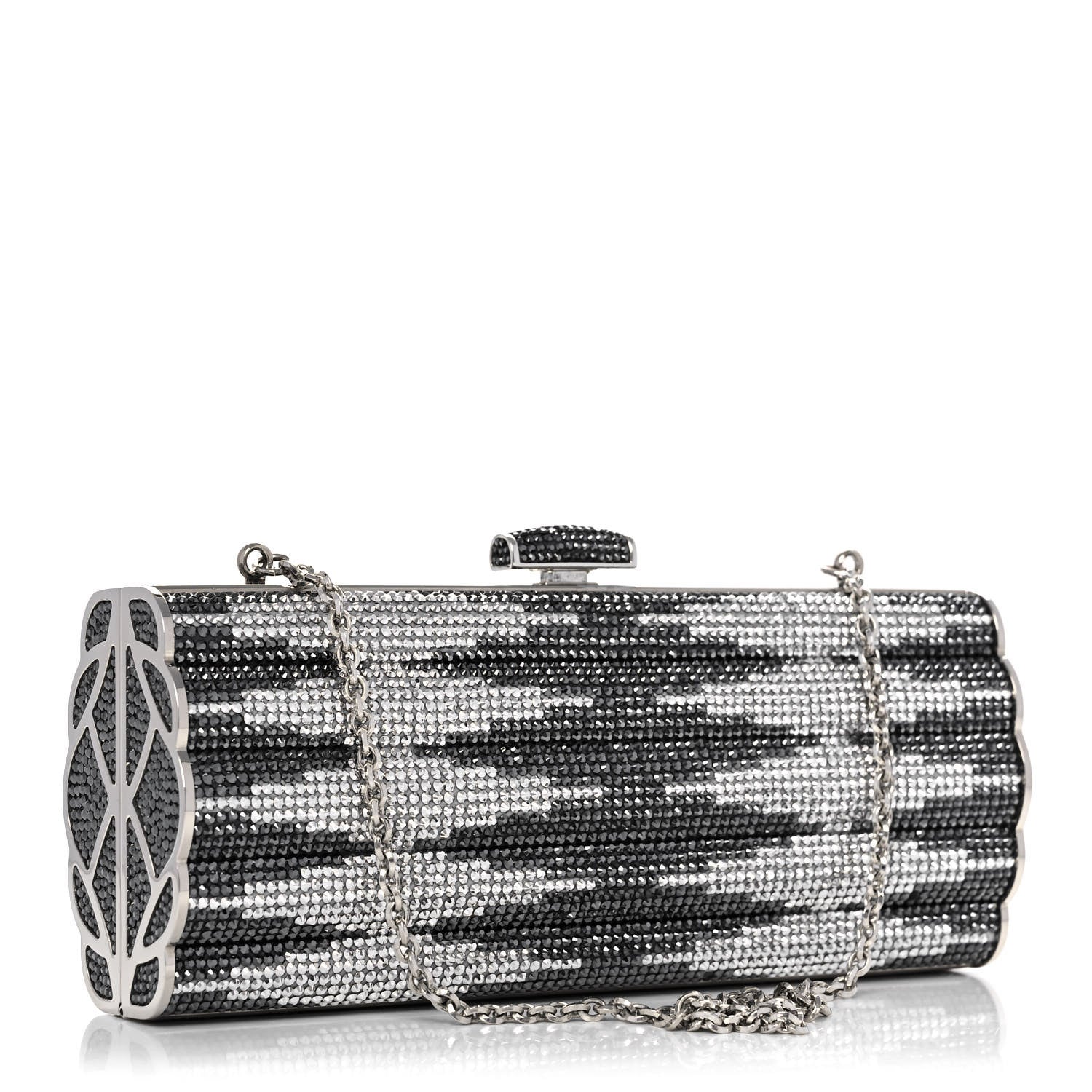 Judith Leiber Swarovski Crystal Cosmojet Minaudiere Clutch Black Silver 3 of 10