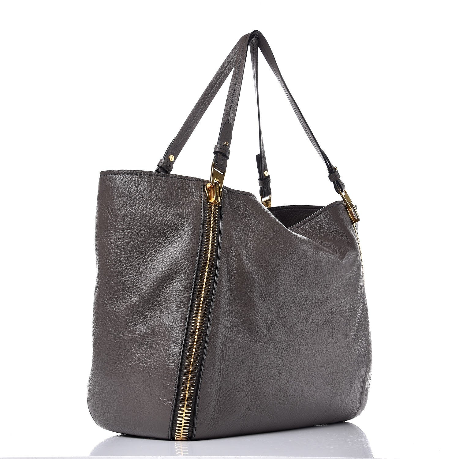 Tom Ford Grained Calfskin Sedgwick Medium Zipper Tote Graphite 3 of 16