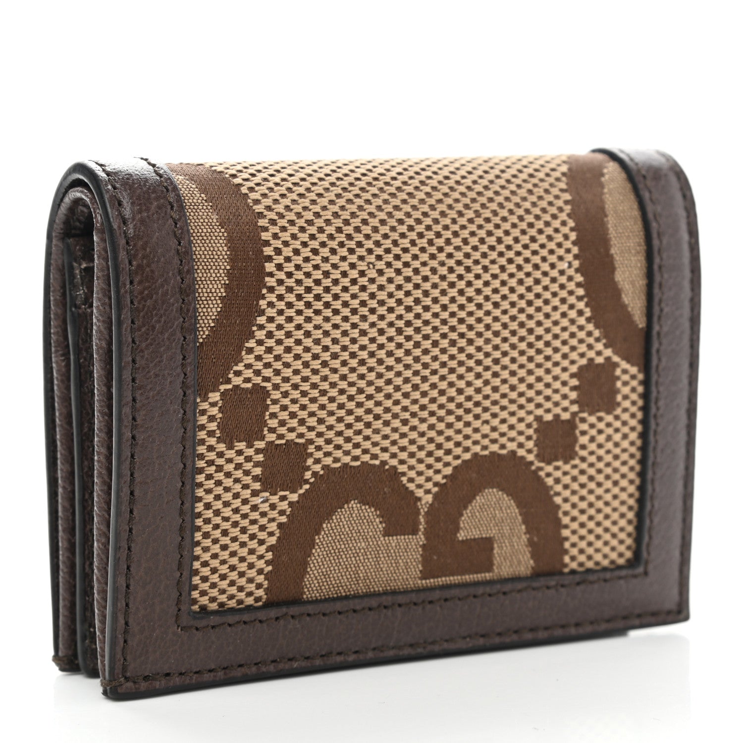 Gucci Monogram Jumbo GG Textured Dollar Calfskin Diana Card Case Wallet Camel Ebony New Acero 3 of 8