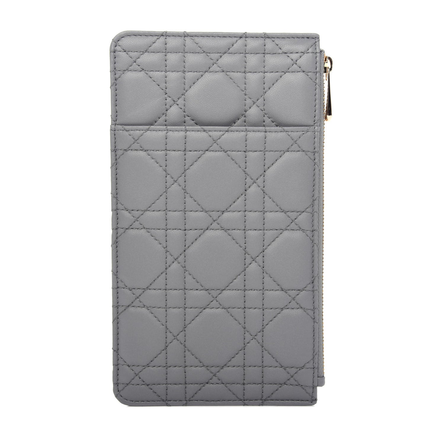 Lambskin Cannage Large Lady Dior Zip Wallet Grey