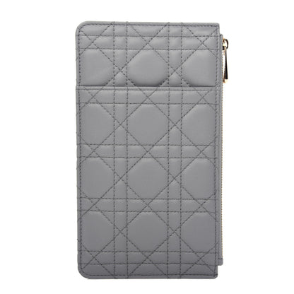 Christian Dior Lambskin Cannage Large Lady Dior Zip Wallet Grey 1 of 8