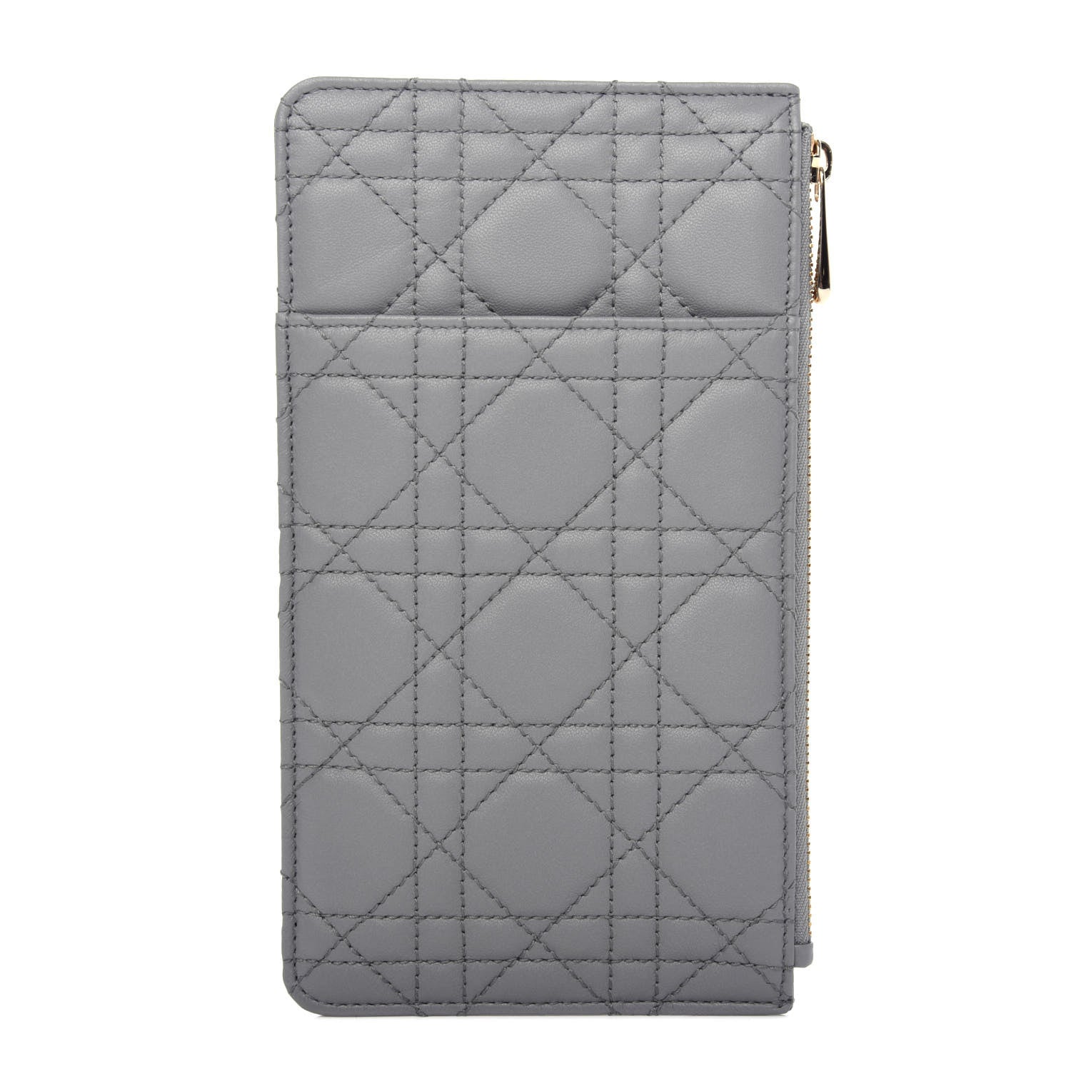 Christian Dior Lambskin Cannage Large Lady Dior Zip Wallet Grey 1 of 8