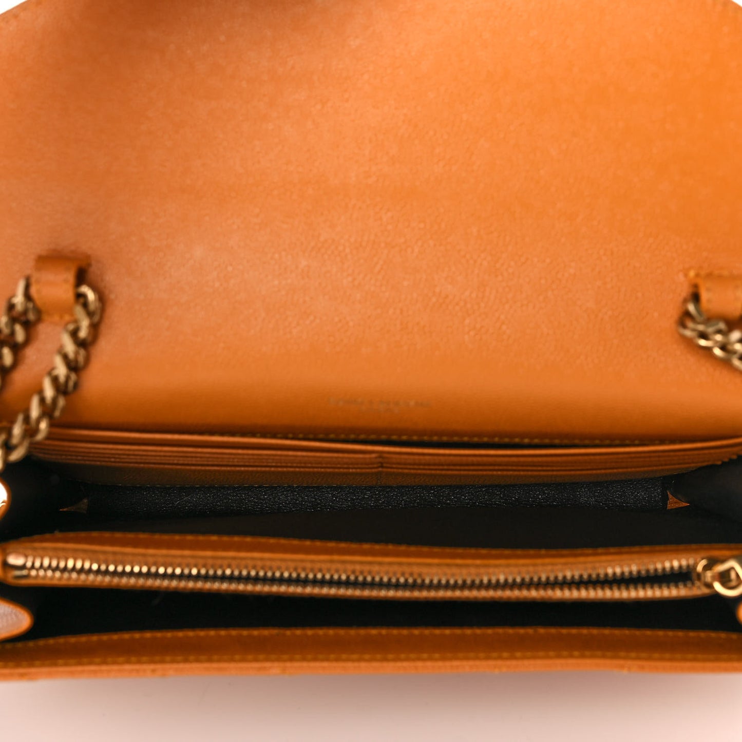 Grain De Poudre Matelasse Chevron Monogram Chain Wallet Senape Yellow