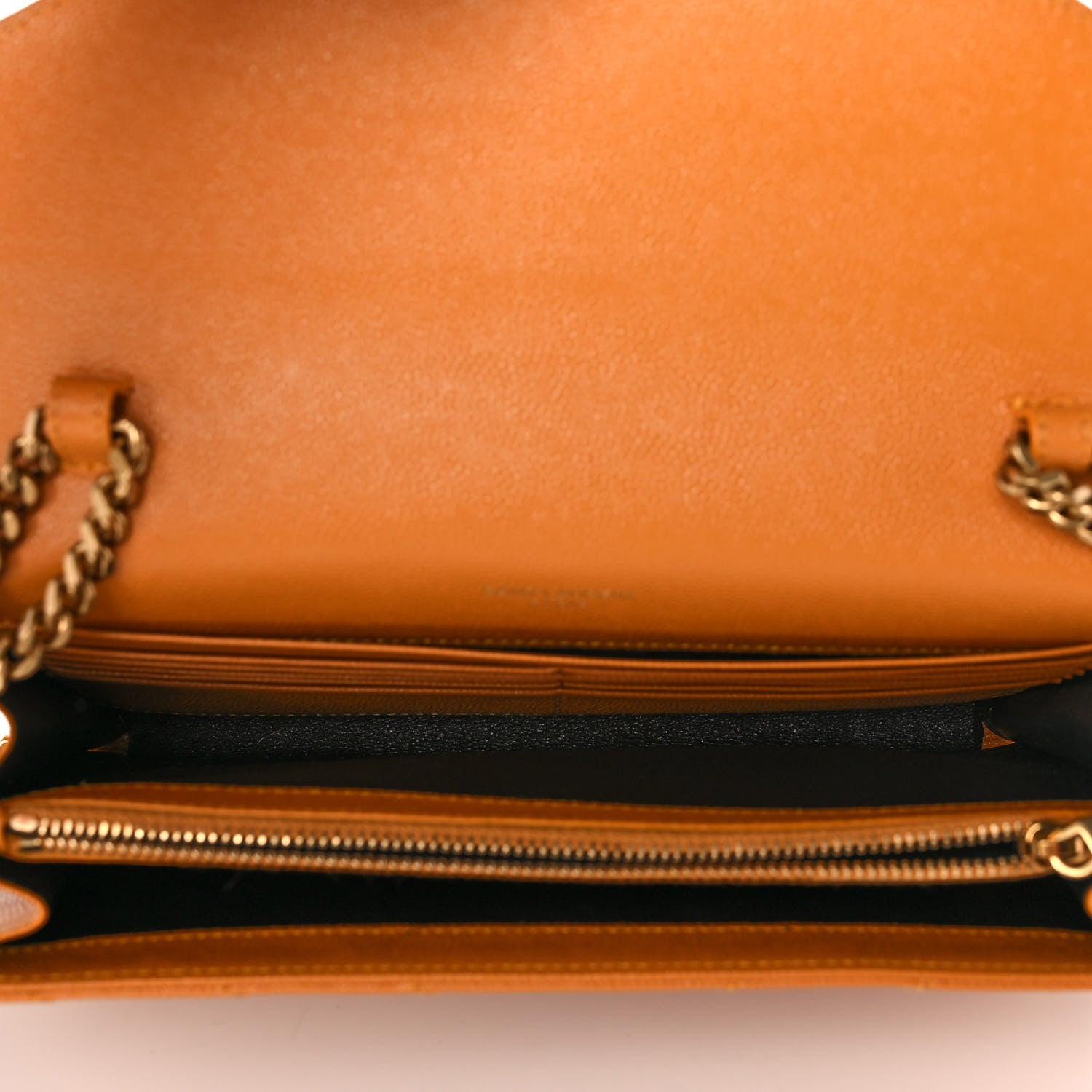 Saint Laurent Grain De Poudre Matelasse Chevron Monogram Chain Wallet Senape Yellow 4 of 8