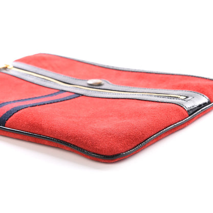 Gucci Suede Patent Web Large Ophidia Pouch Clutch Hibiscus Red Black 6 of 9