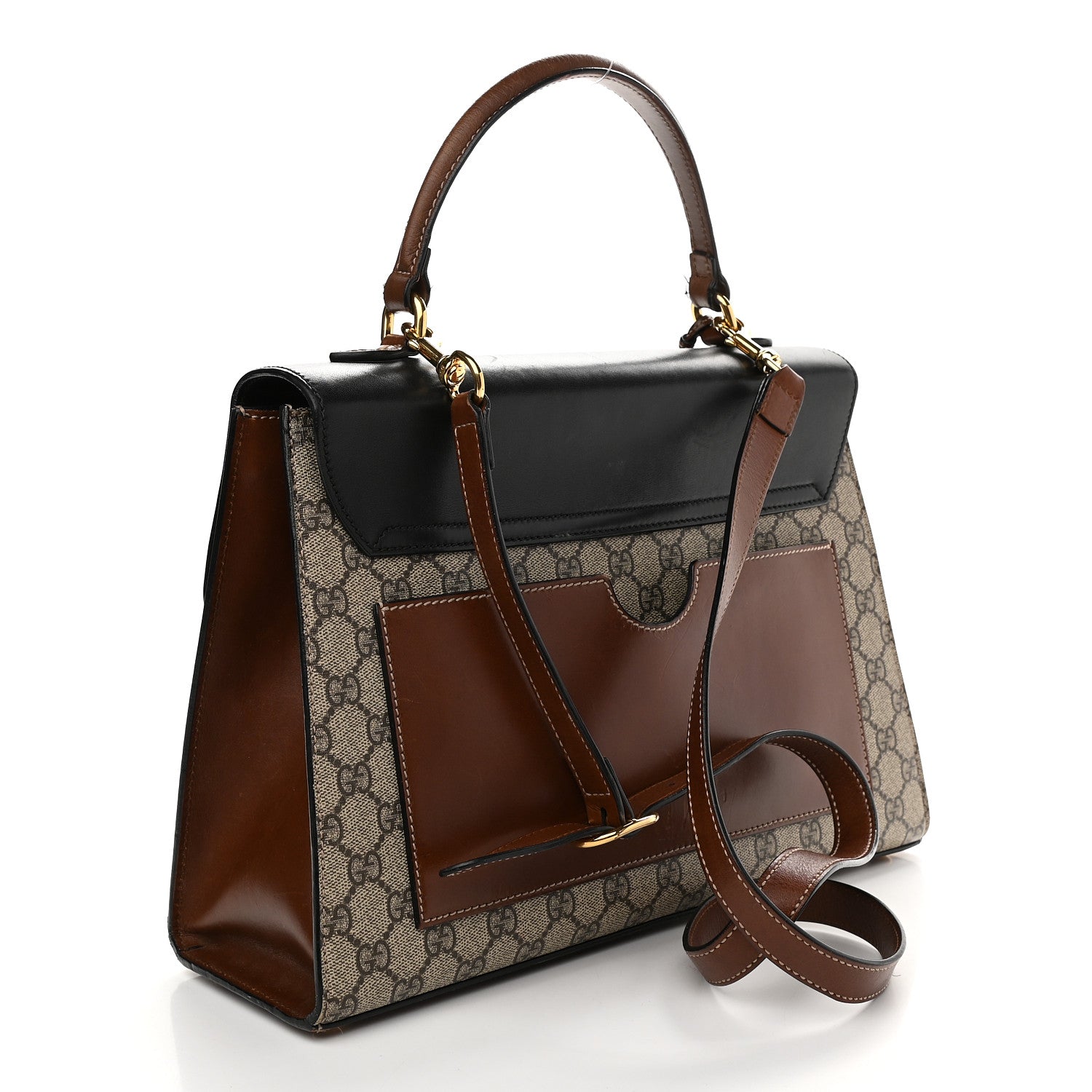 Gucci GG Supreme Monogram Calfskin Medium Padlock Top Handle Bag Beige Black Cuir 3 of 13