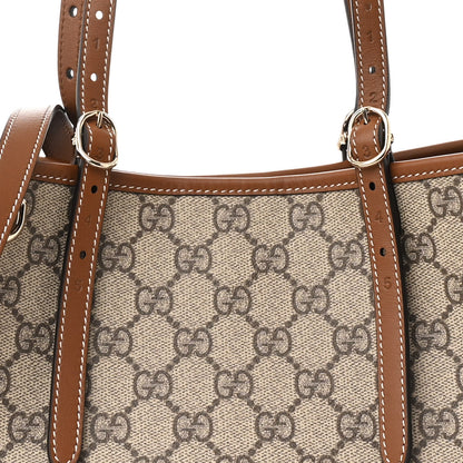 Gucci GG Supreme Monogram Emblem Medium Tote Bag Beige Dark Brown 9 of 11