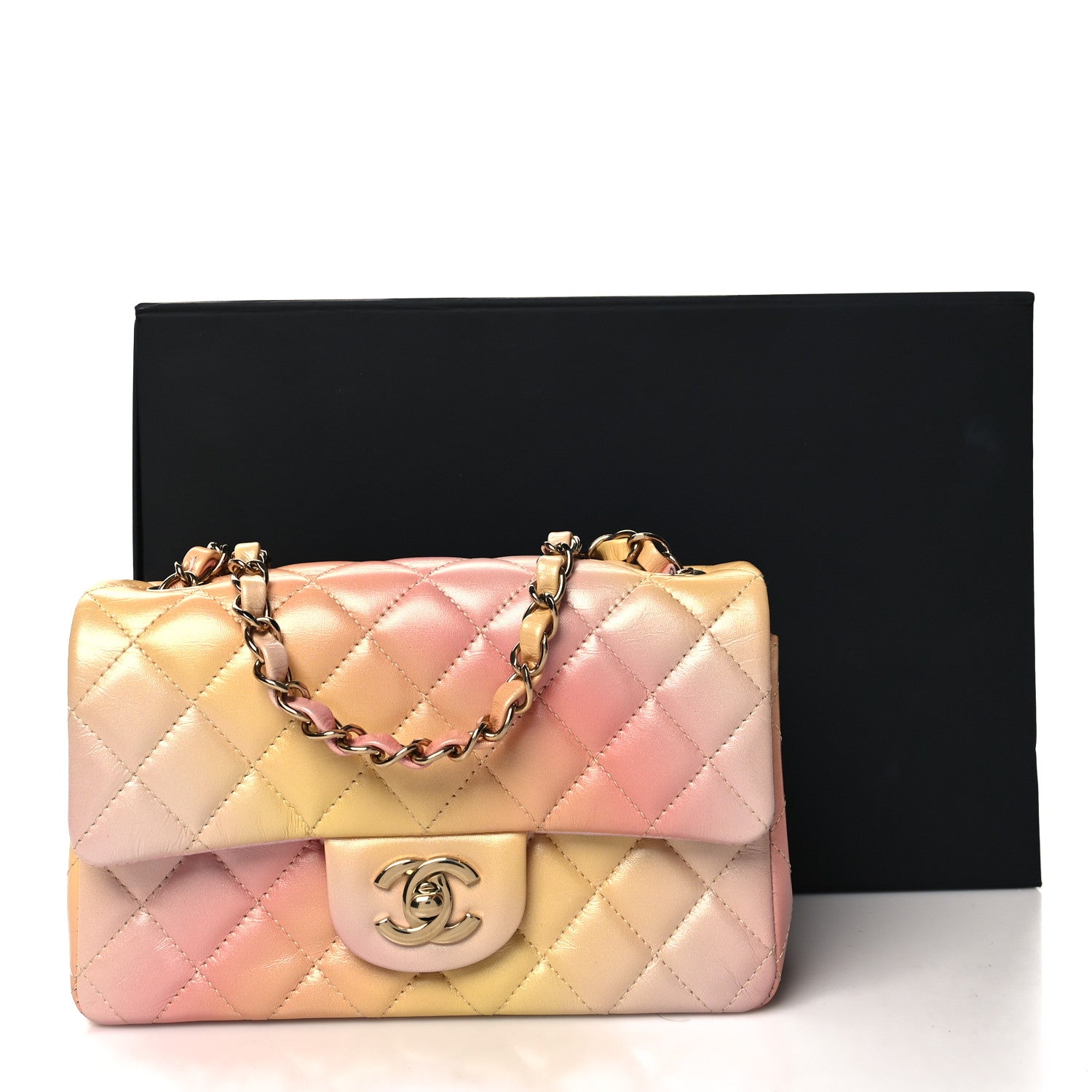 Chanel Lambskin Quilted Tie Dye Ombre Mini Rectangular Flap Yellow