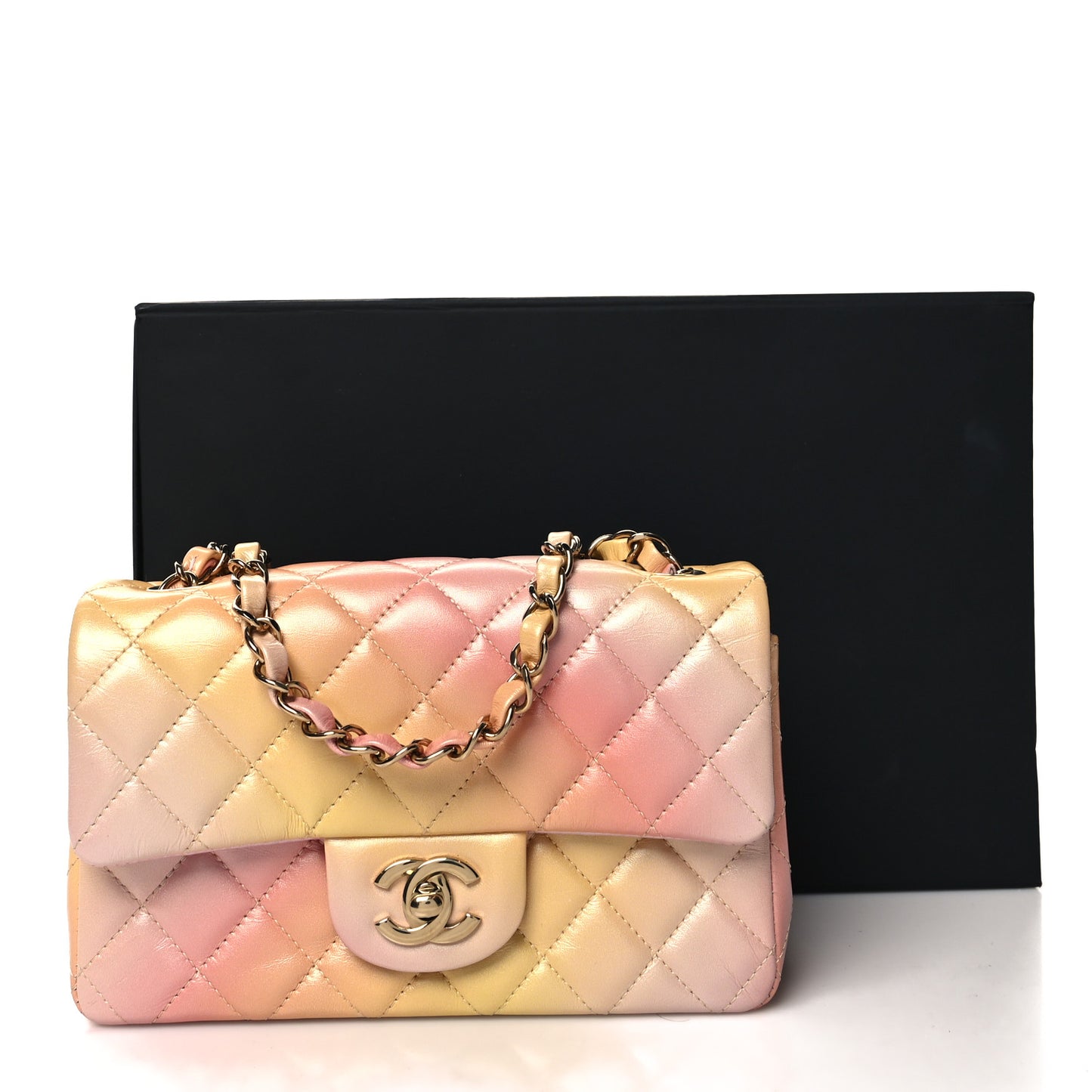 Lambskin Quilted Tie Dye Ombre Mini Rectangular Flap Yellow Multicolor