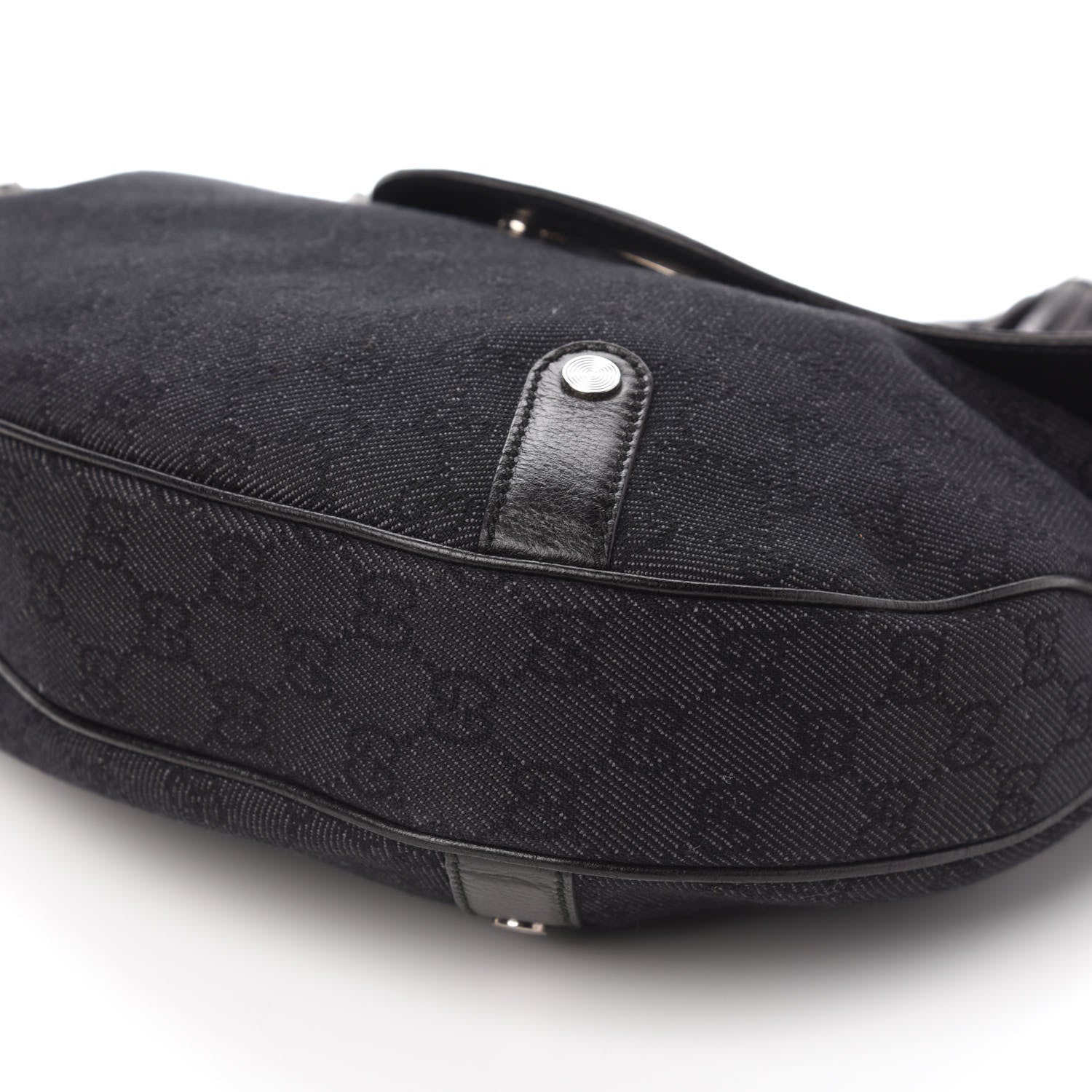 Gucci Denim Monogram Britt Tassel Shoulder Bag Black 7 of 10